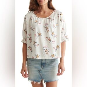 5/$20 Lucky Brand Floral Quarter Sleeve Top L NWT